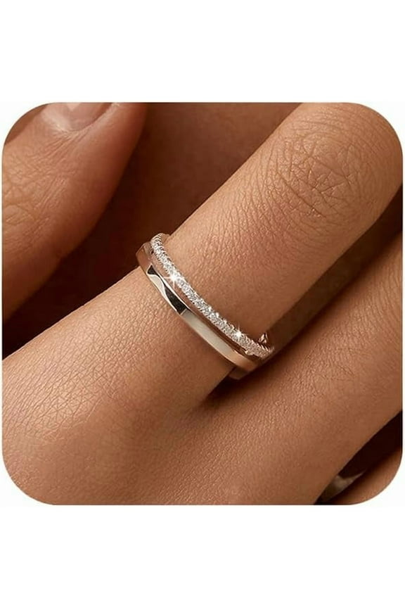 14K Gold Plated Cubic Zirconia Dual Stacking Rings for Women 925 Sterling Silver Eternity Engagement Wedding Band Ring Bride Thumb Ring Jewelry Birthday Christmas Gifts for Mom Wife