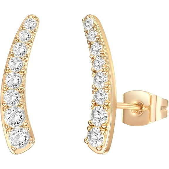 14K Gold Plated Cubic Zirconia Ear Crawler Earrings - Faux Diamond Arrow Ear Climber Fashion Earrings in Rose Gold, White Gold and Yellow Gold