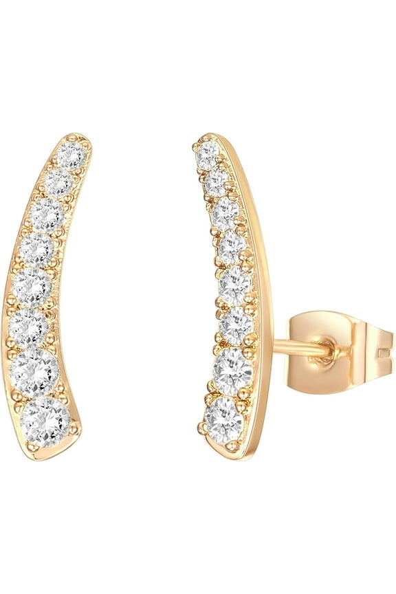 14K Gold Plated Cubic Zirconia Ear Crawler Earrings - Faux Diamond Arrow Ear Climber Fashion Earrings in Rose Gold, White Gold and Yellow Gold