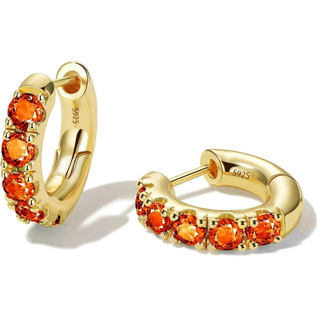 14K Gold Plated Cubic Zirconia Hoop Earrings For Women Sterling Silver