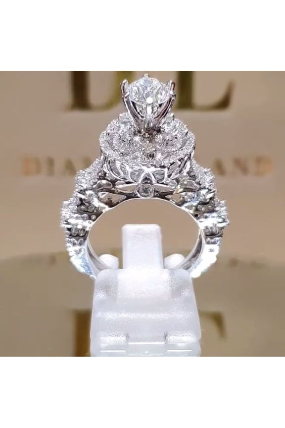 14K Gold Plated Cubic Zirconia Ring with Round Cut  Diamond Multi Row Ring Eternal Engagement Wedding Ring with Infinite Elements Inset（Size 7）