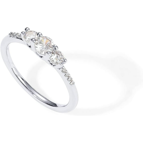 14K Gold Plated Cubic Zirconia Round 3-Stone Ring | Engagement Style Ring for Women | Promise Ring for Her