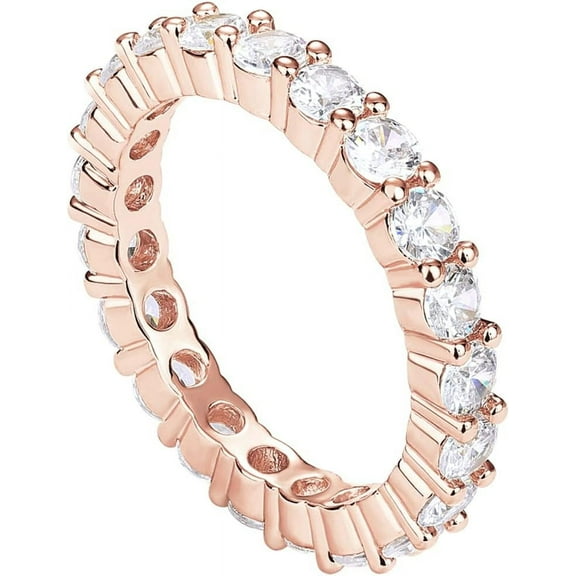 14K Gold Plated Cubic Zirconia Stackable Eternity Ring | 3.0mm Eternity Bands | Gold Wedding Ring Band for Women | Promise Ring for Couples