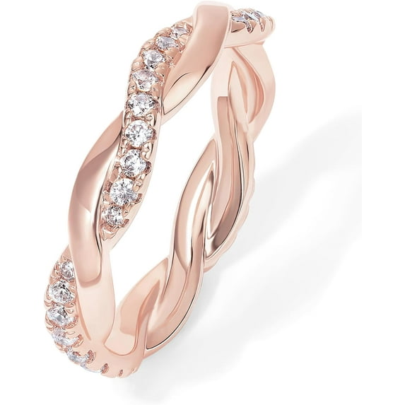 14K Gold Plated Cubic Zirconia Twisted Rope Eternity Band for Women