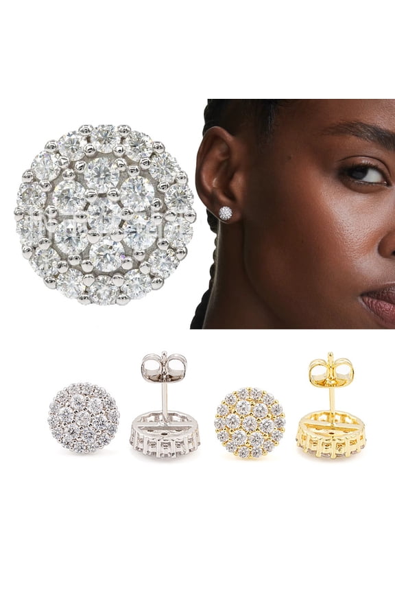 14K Gold Plated Cubic zircon Micro Pave Hip Hop Earrings Princess Cut Sterling Silver Hypoallergenic 10MM Round Hoop Earrings