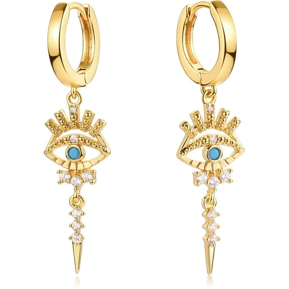14K Gold Plated Dainty Handmade Eye Hoop Earrings for Women Jewelry Gift