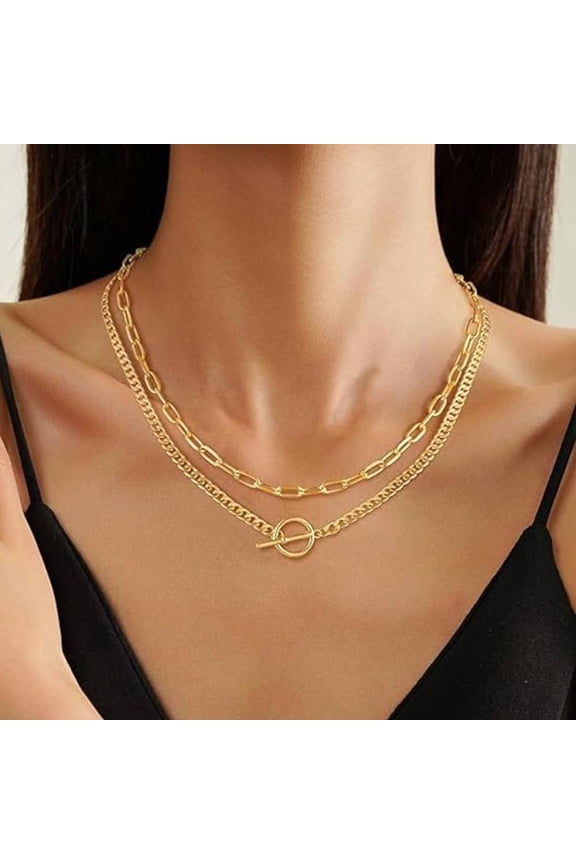 14K Gold Plated Dainty Layering Necklaces for Women | Snake Chain, Curb Link, Paperclip Layered Chains | Trendy Layering Necklace