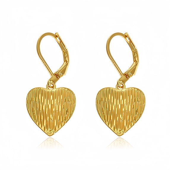 14K Gold Plated Dangle Earrings for Women,Lightweight Heart Geometric Flat Brushed Drop Earrings, Hypoallergenic Leverback Earrings Jewelry