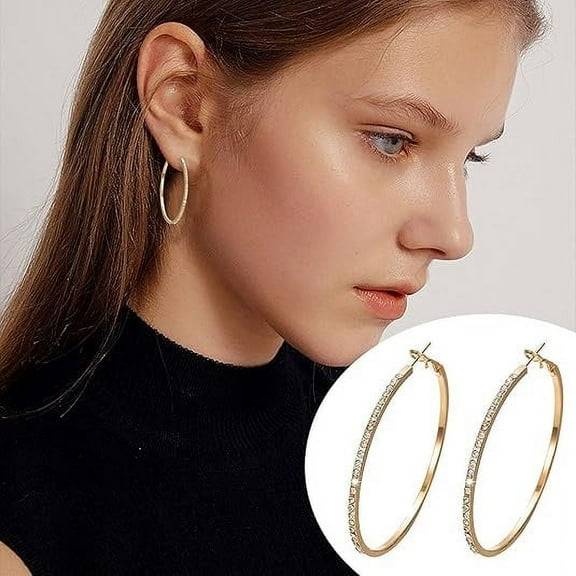 14K Gold Plated Dangle Earrings for Women | Round-Cut Crystal Hoop Earrings | 925 Silver Post | Elegant Birthday Jewelry Gift