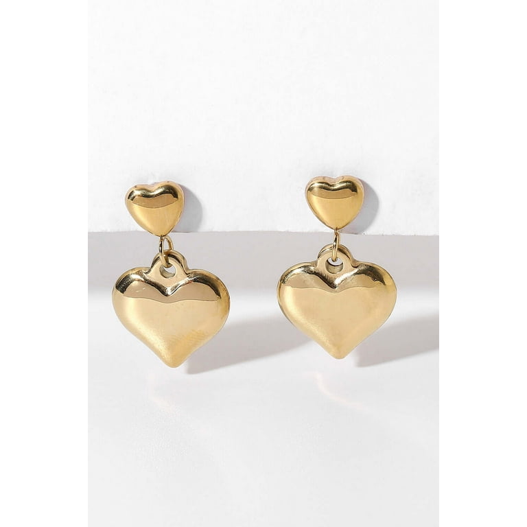 14K Gold Plated Love Jewelry: Double Heart Stud Earrings - Main Image
