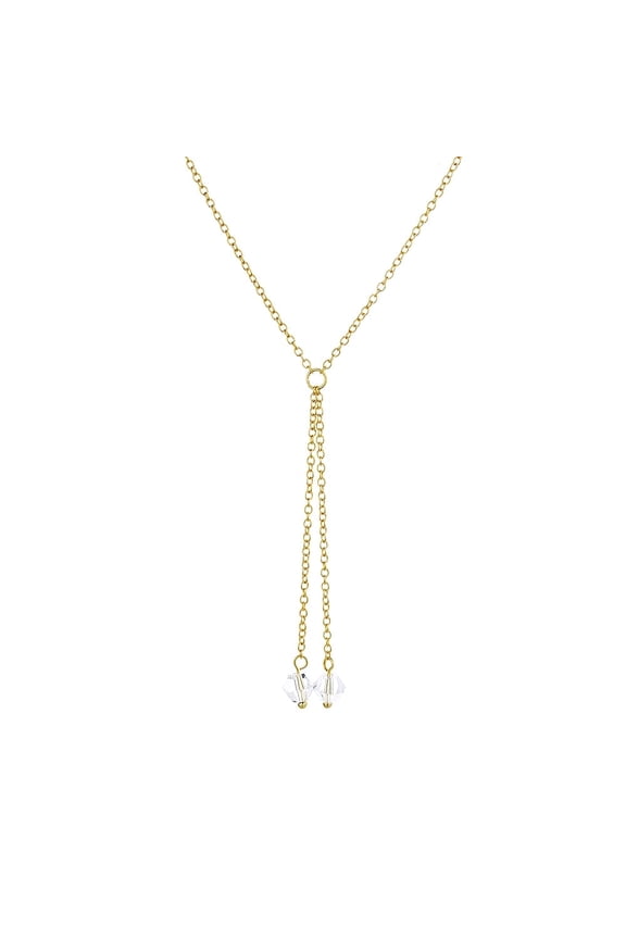 14K Gold Plated Double Strand Lariat Pendant Necklace with Crystals