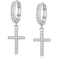 thumbnail image 1 of 14K Gold Plated Drop Dangle Cross Hoop Earrings Trendy Gold Cross Earrings for Women Small CZ Huggie Hoops Dangling Diamond Cross Earrings for Men Hypoallergenic Lightweight, 1 of 10