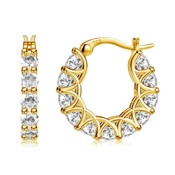 Atobao Sterling Silver Cubic Zirconia Hoop Earrings and 14k Gold Earrings, Hypoallergenic Diamond Huggies Earrings for Women