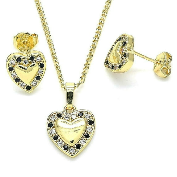 14K Gold Plated Earring & Pendant Set Heart Design / Cz & 19.5" Chain