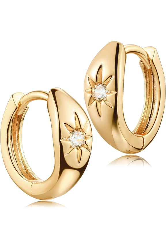 14K Gold Plated Earrings for Women Gold Huggie Hoops Lightweight Small Dainty Hoop Earrings Simple Trendy Hypoallergenic Hoops Jewelry Gift | Cubic Zirconia Huggie Earrings