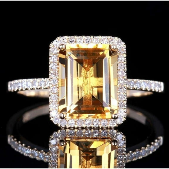 14K Gold Plated Emerald Cut 4ct Yellow Cubic Zirconia Cocktail Engagement Wedding Anniversary Rings Sterling Silver Yellow Topaz Rings for Women