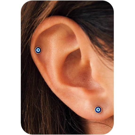 14K Gold Plated Evil Eye Flat Back Earrings for Women, Screw Back Studs ...