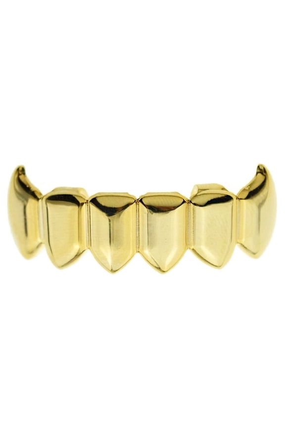 14K Gold Plated Fang Grillz Lower Bottom Teeth Plain Vampire Fangs Hip Hop Grills