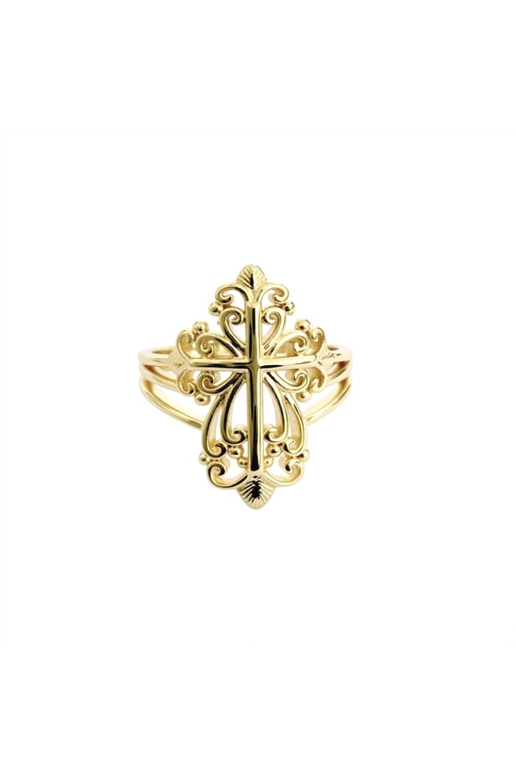 14K Gold Plated Filigree Cross Ring
