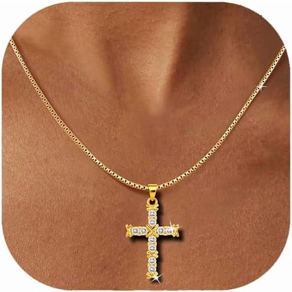 14K Gold Plated Fine Cross Necklace intended for Women  Dainty Diamond Pendant, Polished Faith Jewelry Gift, Religious Jewelry with Adjustable Chain[v031]