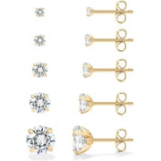 MOXUNLXJ 14K Gold Plated Five Pairs Stainless Steel Stud Earrings Set for Women | Hypoallergenic 5 Earrings Pack | Premium Cubic Zirconia Studs
