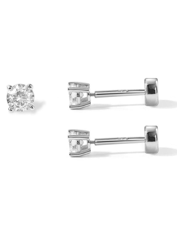 14K Gold Plated Flat Back Stud Earrings, Stainless steel Post Cubic Zirconia Earrings, Screw Back Small Stud Jewelry for Cartilage Helix Piercing, 6mm & 8mm Post Length for Women