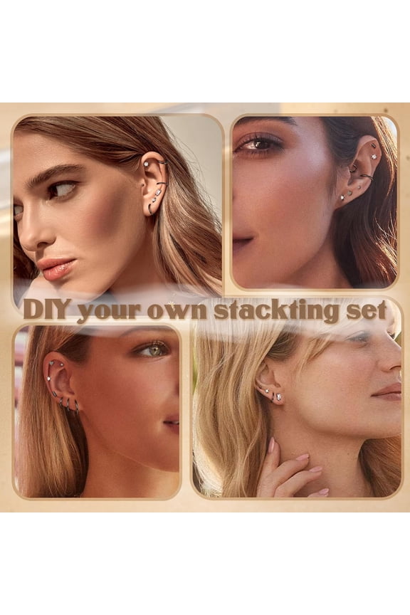 14K Gold Plated Flat Back Stud Earrings For Women | Hypoallergenic Surgical Stainl Steel Earrings | Screw Back Earrings Sets For Ltiple Piercing | Small Cartilage Earring Studs[Z3479]