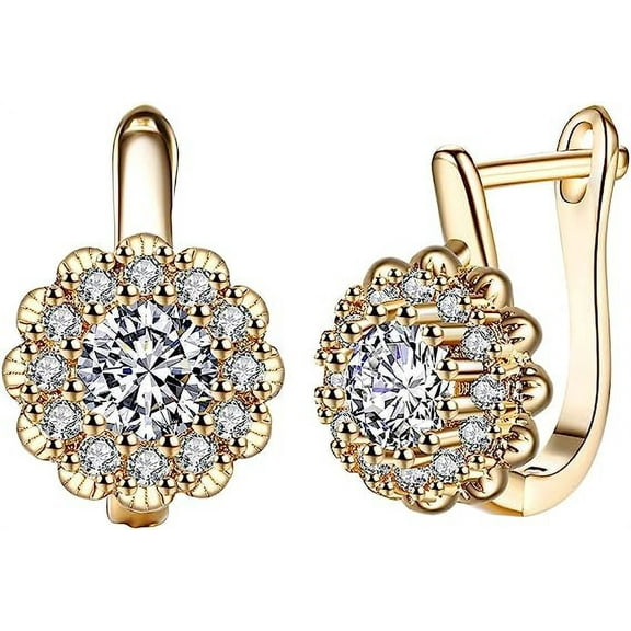 14K Gold Plated Flower Small CZ Diamond Hoop Earrings for Women jewelry 0.6"