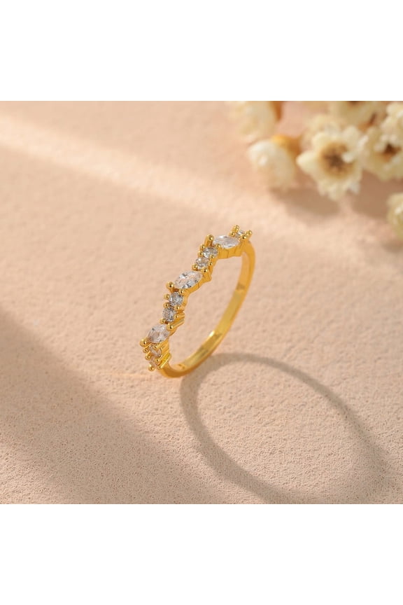 14K Gold - Plated Full Diamond White Zircon Eternity Ring - Timeless Elegance (Size 7)(E)