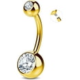 thumbnail image 1 of 14K Gold Plated G23 Titanium Belly Button Rings Internally Threaded with Grade AAAAA Cubic Zirconia - Gold Plated Belly Button Rings - 14g Navel Ring Piercing Jewelry Internal Thread For Women, 1 of 5