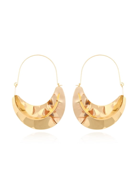 14K Gold Plated Geometric Door Kncocker Earrings for Women Unisex,Statement Chunky Gold Hoop Earrings,Trendy Minimalist Irregular Dangle Earrings,Vintage Crescent Earrings Chic Fashion Jewelry