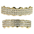 thumbnail image 1 of 14K Gold Plated Grillz Set Bling Three 3 Row Upper Top And Bottom Lower Teeth Hip Hop Grills, 1 of 1