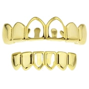 14K Gold Plated Grillz Set Two 2 Open Face Upper Top And Bottom Lower Teeth Hollow Hip Hop Grills