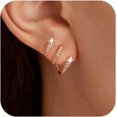 thumbnail image 1 of 14K Gold Plated Half Hoop Earrings Trendy Sterling Silver Claw Earrings Dainty CZ Wrap Cuff Earrings Triple Piercings Illusion Stud Earrings Jewelry Birthday Christmas Gifts for Her Mom, 1 of 9