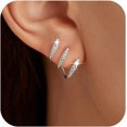 thumbnail image 1 of 14K Gold Plated Half Hoop Earrings Trendy Sterling Silver Claw Earrings Dainty CZ Wrap Cuff Earrings Triple Piercings Illusion Stud Earrings Jewelry Birthday Christmas Gifts for Her Mom, 1 of 6
