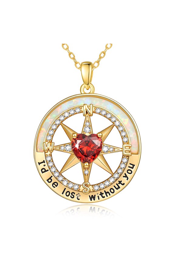Heart Birthstone Compass Necklace January Birthday Gifts