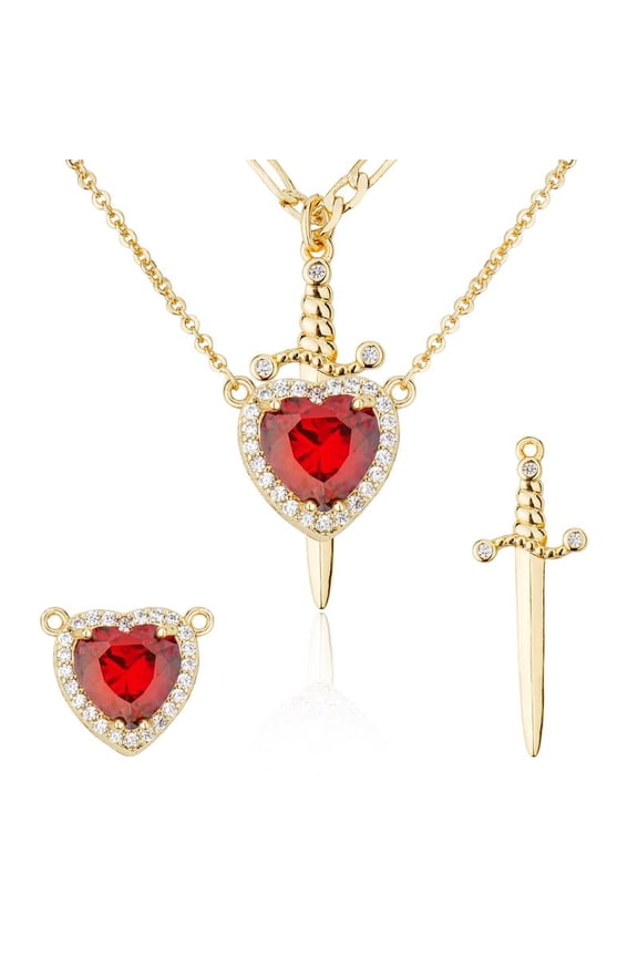 14K Gold Plated Heart Pendant Necklaces for Women Men, Zirconia Dagger Cross Pendant Necklace, Elegant Jewelry Gift for Couples