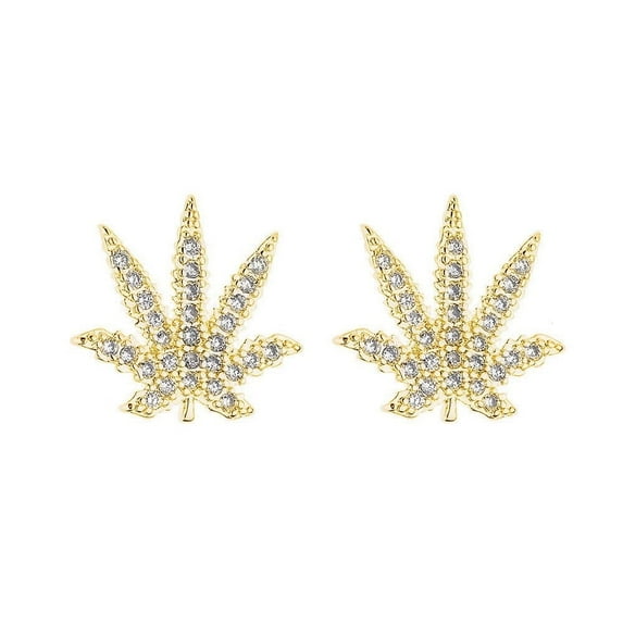 14K Gold Plated Hemp Leaf earrings with crystals