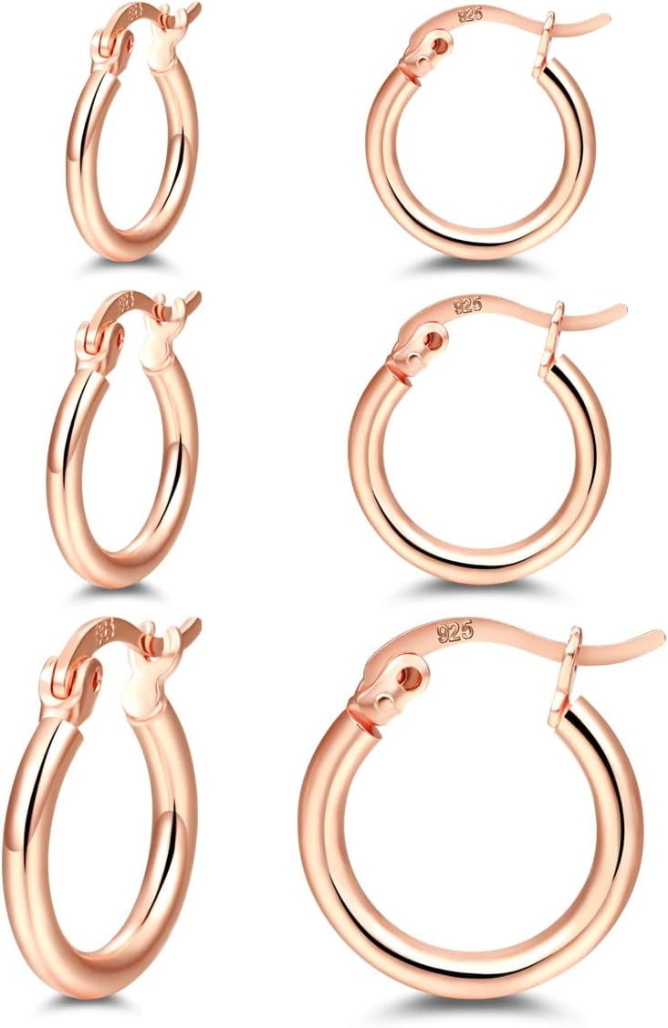 14K Gold Plated Hoop Earrings 4 Pairs Sterling Silver Post Small