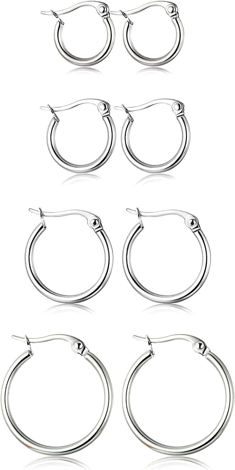 14K Gold Plated Hoop Earrings 4 Pairs Sterling Silver Post Small Hoops Gold Hoop Earrings