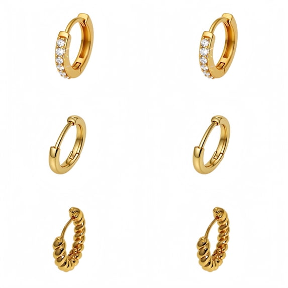 14K Gold Plated Hoop Earrings Set, Hypoallergenic Hoops for Women, 3 Pairs