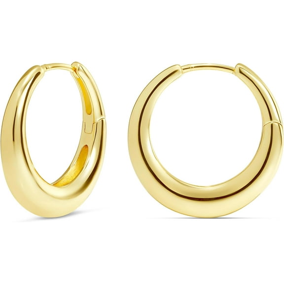14K Gold Plated Hoop Earrings | Small Silver Hoops | Thick Lightweight Chunky Hoop Earrings for Women
