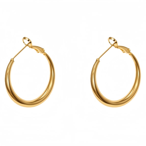14K Gold Plated Hoop Earrings for Women,925 Sterling Silver Hypoallergenic Post Hoops 30mm,Classic Polished Earring Chunky with Lightweight Comfort for Everyday Wear