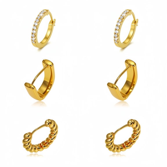 14K Gold Plated Hypoallergenic Small Hoop Earrings Set, Chunky Huggie Stackable Earrings for Women
