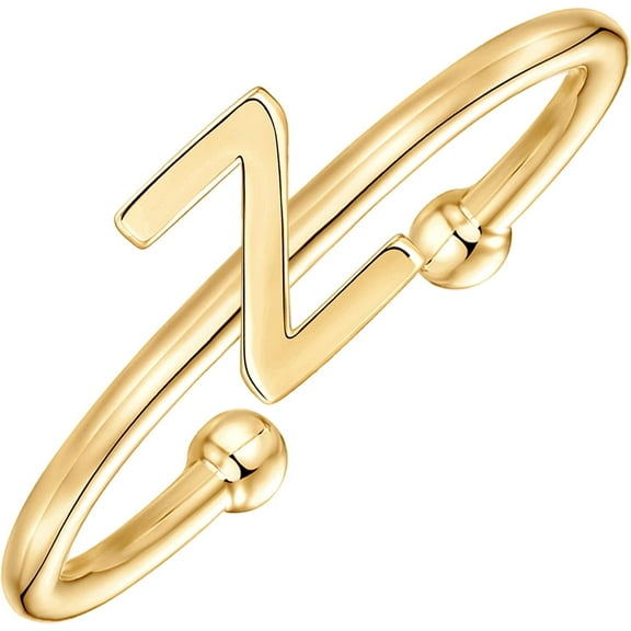 14K Gold Plated Initial Adjustable Ring | Womens Initial Ring | Fasion Ring Women