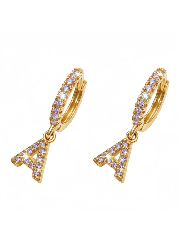 14K Gold Plated Initial Hoop Earring,Hypoallergenic Earrings Birthday Gifts