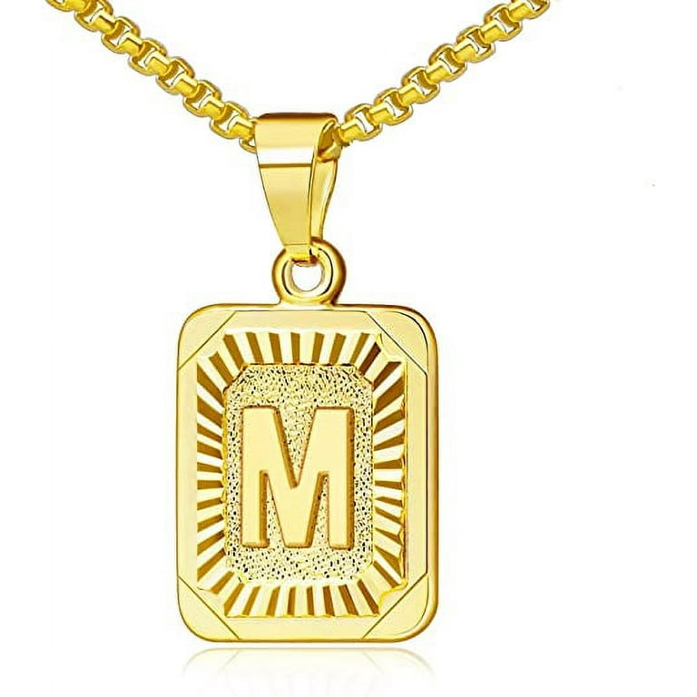 Engravable 18K Gold Plated Initial Tag Pendant Necklace