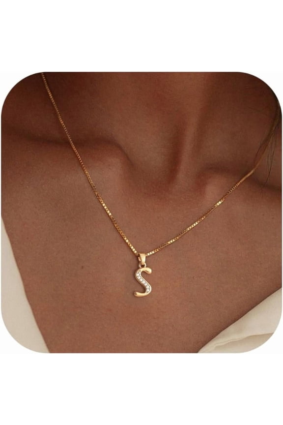 14K Gold Plated Initial Necklace for Women - Personalized Letter Pendant, Dainty Box Chain Name Jewelry Gift for Her