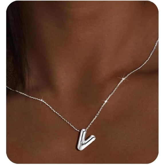 14K Gold Plated Initial Necklaces | Chunky Bubble Letter Pendant Necklace For Women Trendy | Gifts For Women Teens Friends[o43]