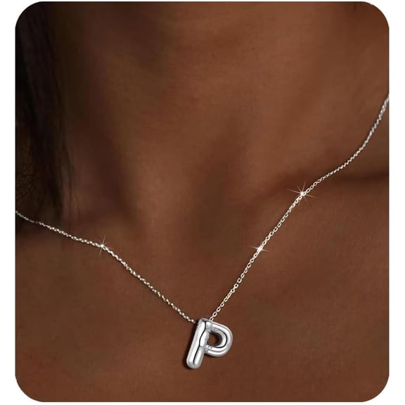 14K Gold Plated Initial Necklaces | Chunky Bubble Letter Pendant Necklace For Women Trendy | Gifts For Women Teens Friends[o60]